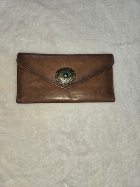 Brown Leather Envelope Wallet with Concho Accent